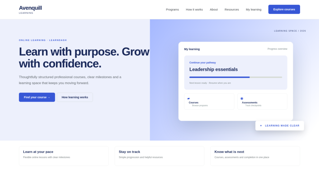 LearnDash LMS development – Avenquill homepage