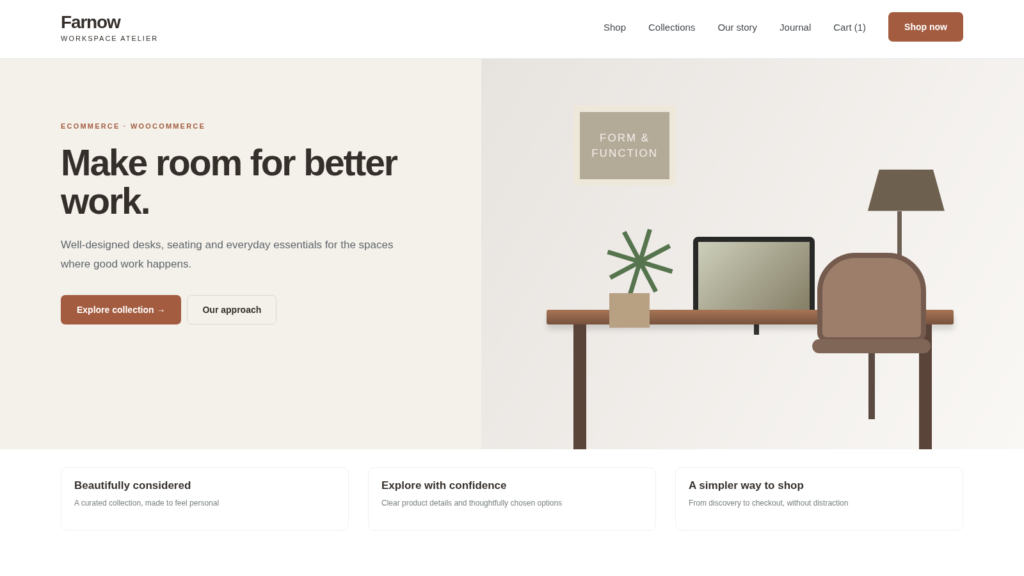 WooCommerce furniture store – Farnow homepage