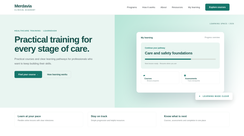 LearnDash training portal – Merdavia homepage