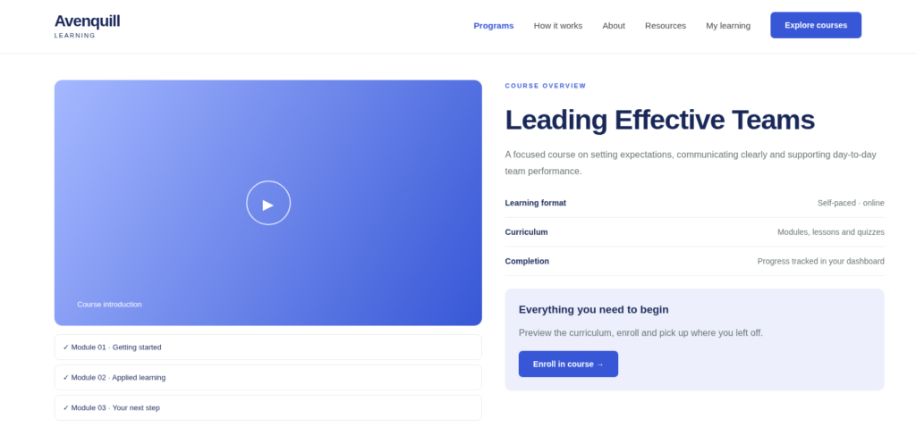 Avenquill LearnDash course details page