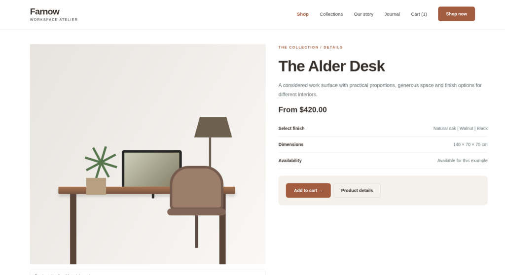 Farnow WooCommerce furniture product page