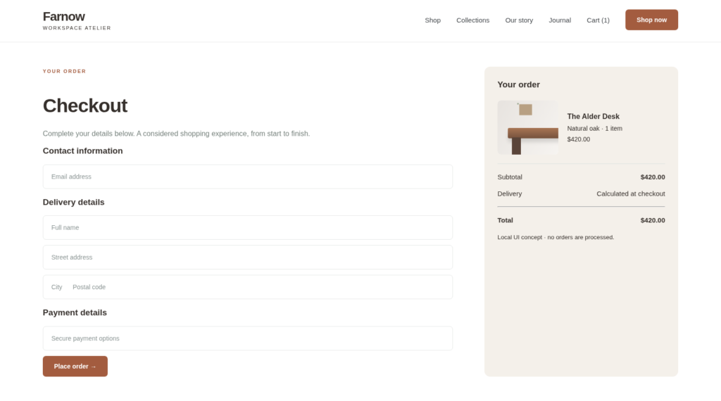 Farnow WooCommerce cart and checkout