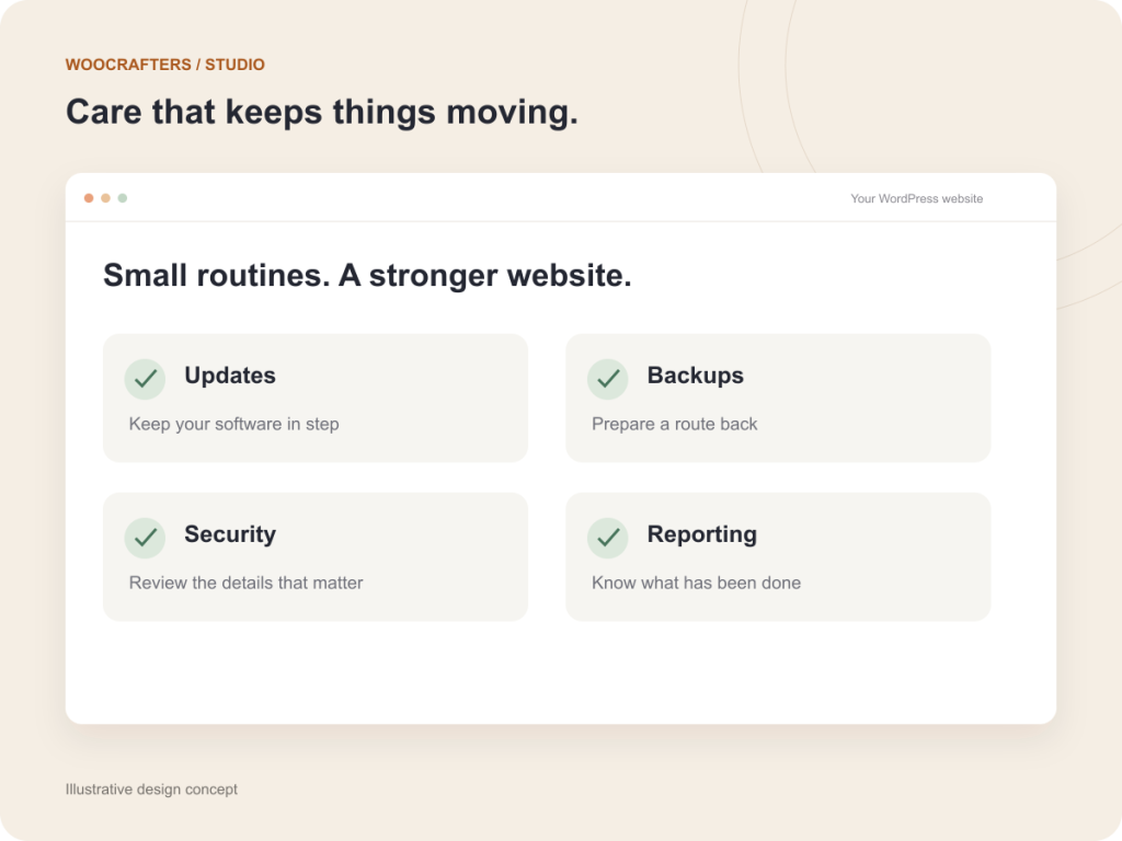 Illustrative WooCrafters care interface concept