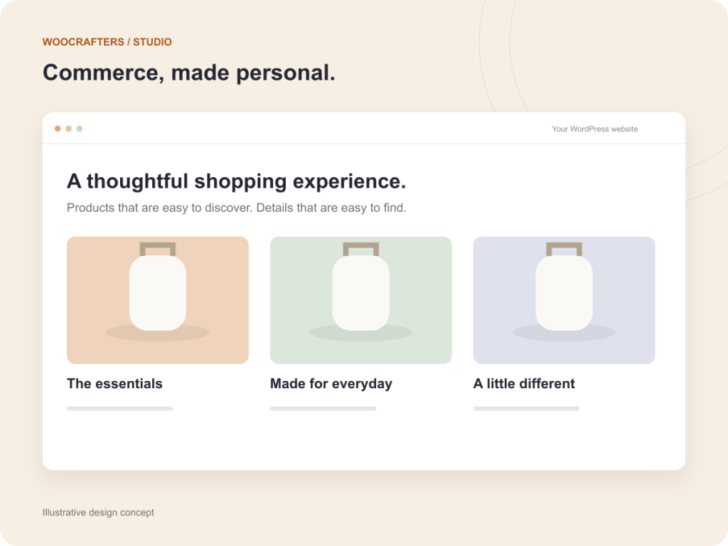 Illustrative WooCrafters commerce interface concept