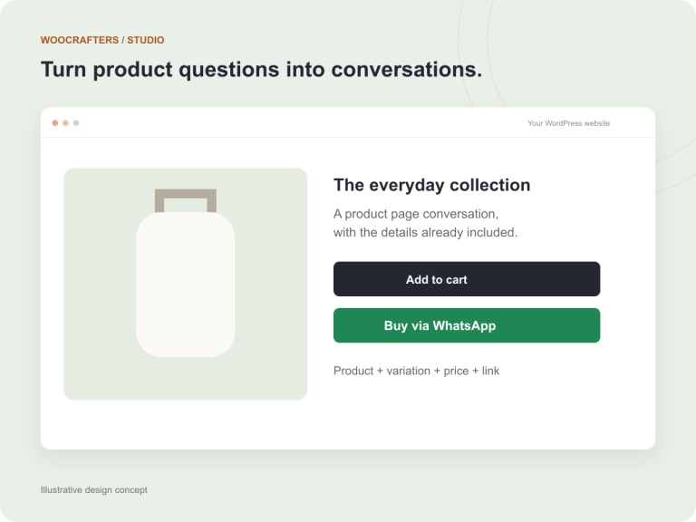 Illustrative WooCrafters messaging interface concept