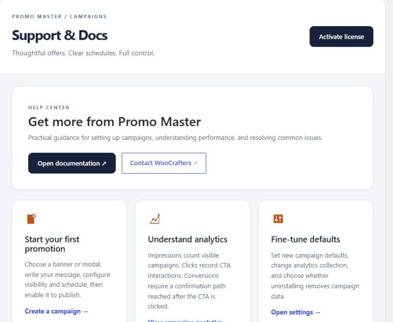 Promo Master support and documentation page.