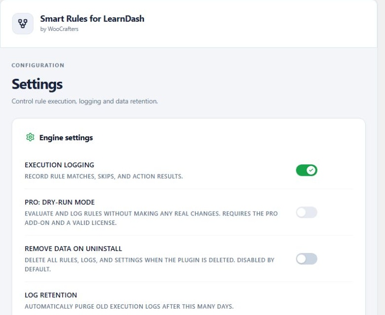 Smart Rules settings with Dry-run off and disabled without licensed Pro.