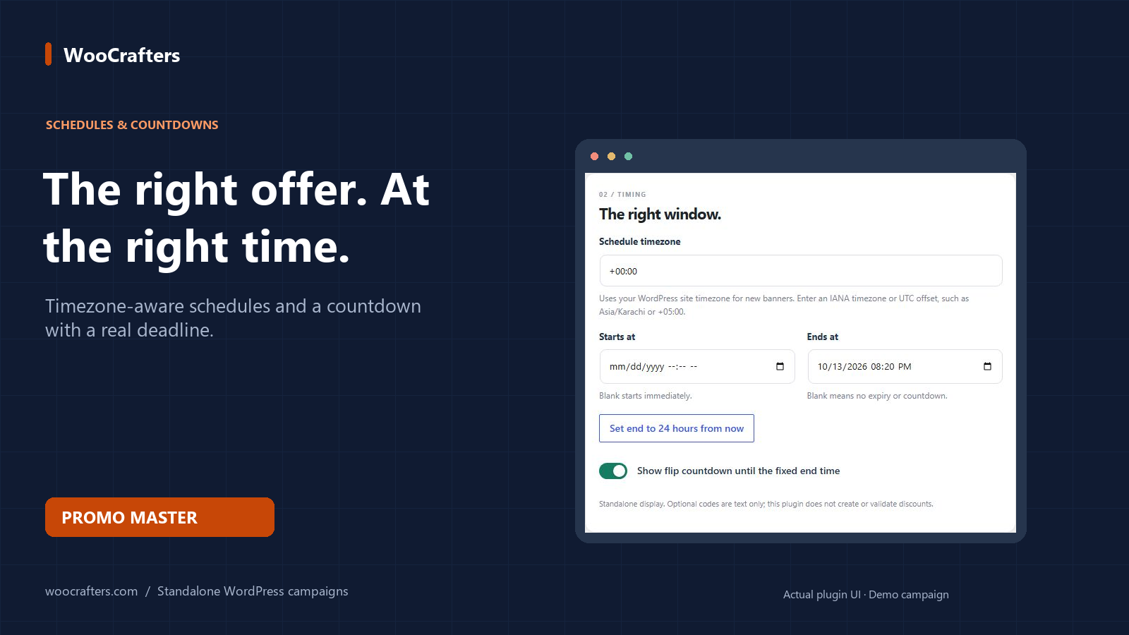 WordPress announcement bar schedule and fixed-deadline countdown settings