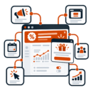 Promo Master illustration connecting announcement bars, modal offers, scheduling, audience targeting and campaign analytics.